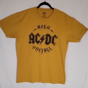 AC/DC Yellow Short Sleeve Tee with High Voltage Logo